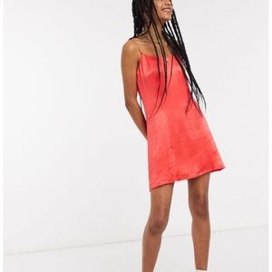 & Other Stories Red Satin Mini Slip Dress